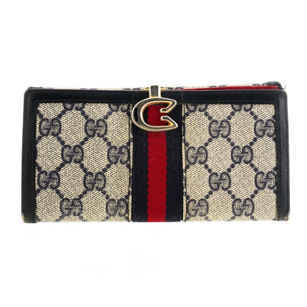 Vintage GUCCI Supreme Web GG Monogram Coated Canvas Leather Long Wallet Italy